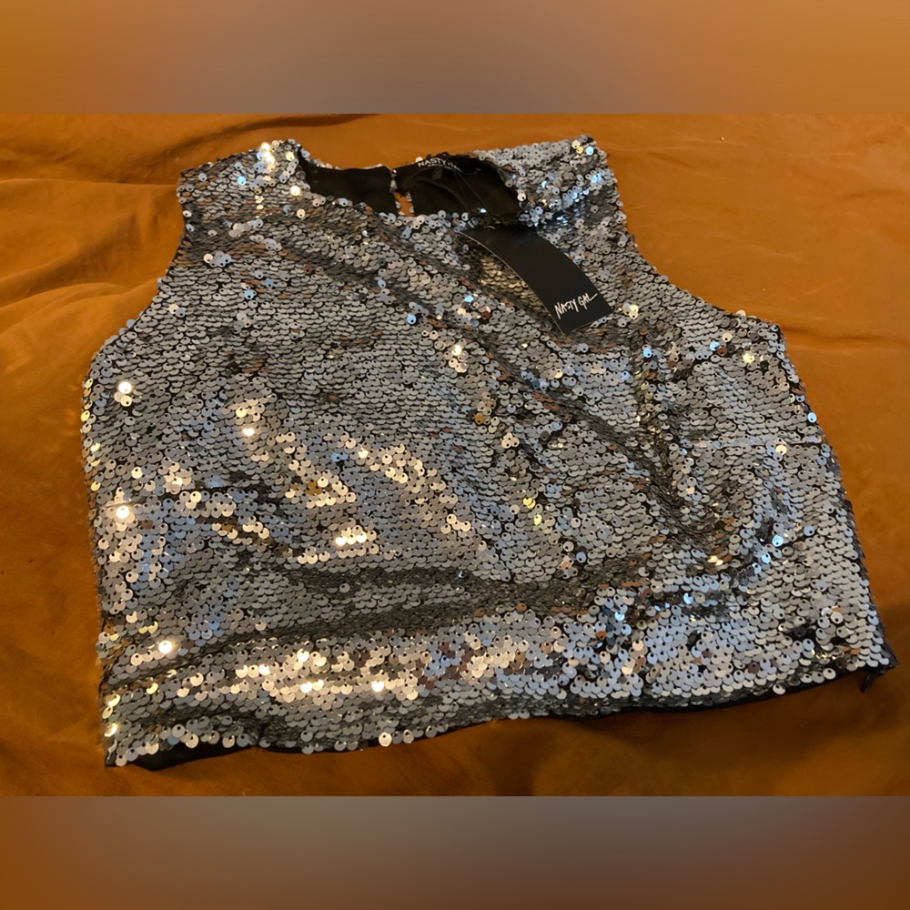 NWT! Nasty Gal Silver Sequin Tank Top